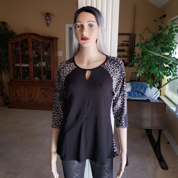 Susan Lawrence polkadot and cheetah print blouse size small - Picture 2 of 8